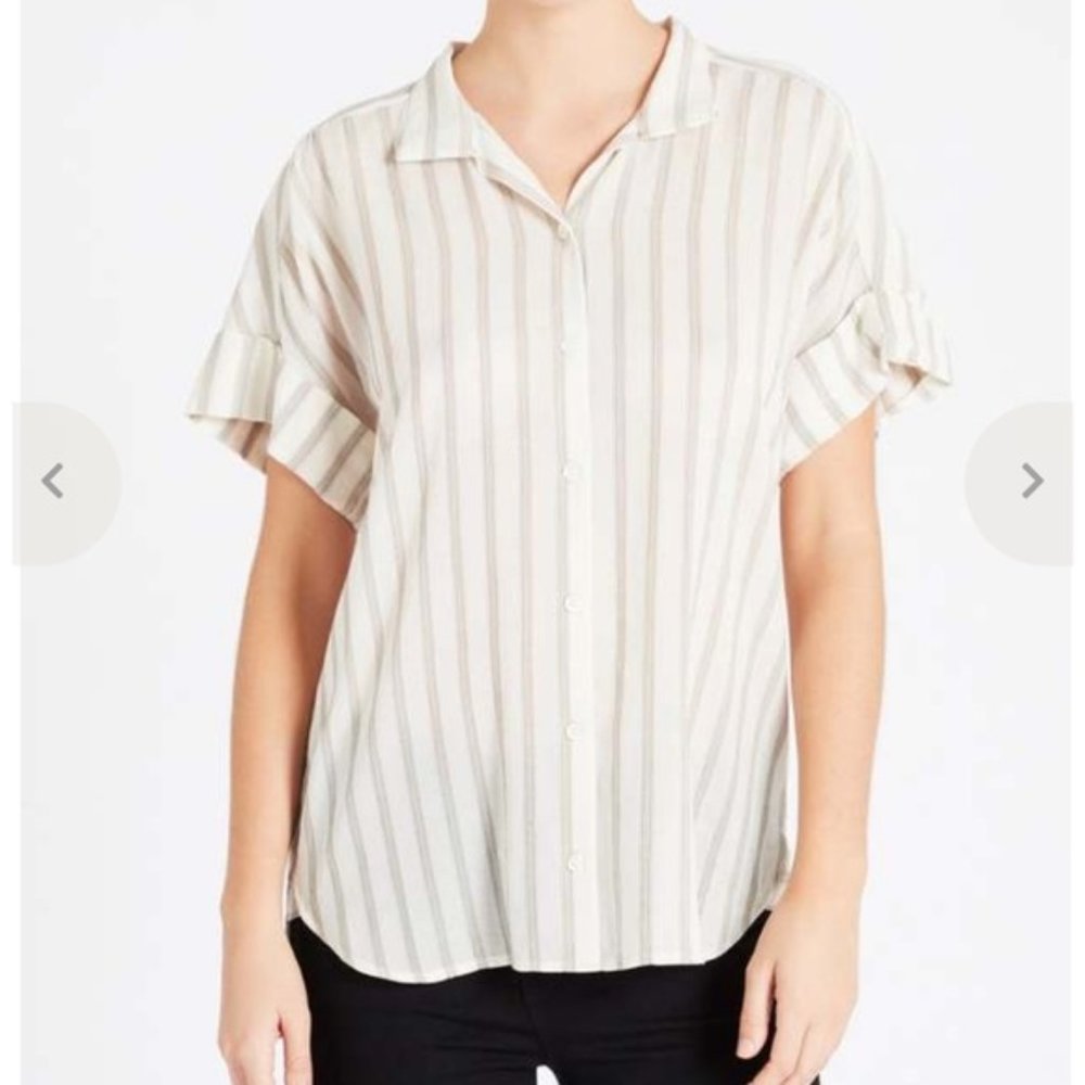 Frame Denim Clean Collar Short Sleeve Button Up Stripe Shirt